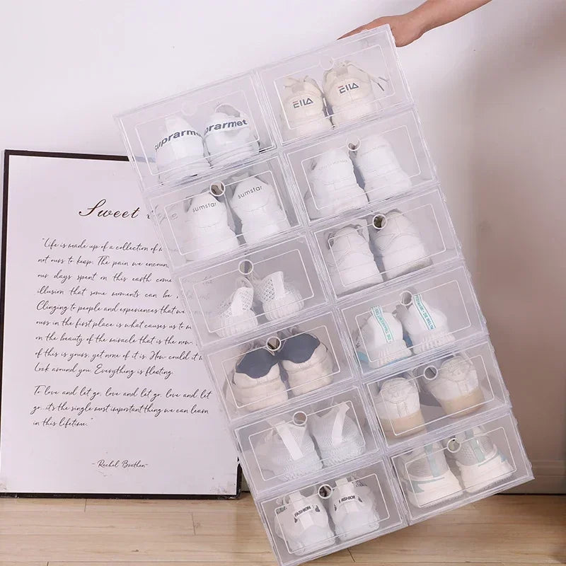 Collapsible Clear Plastic Shoe Box – Stackable Storage Organizer