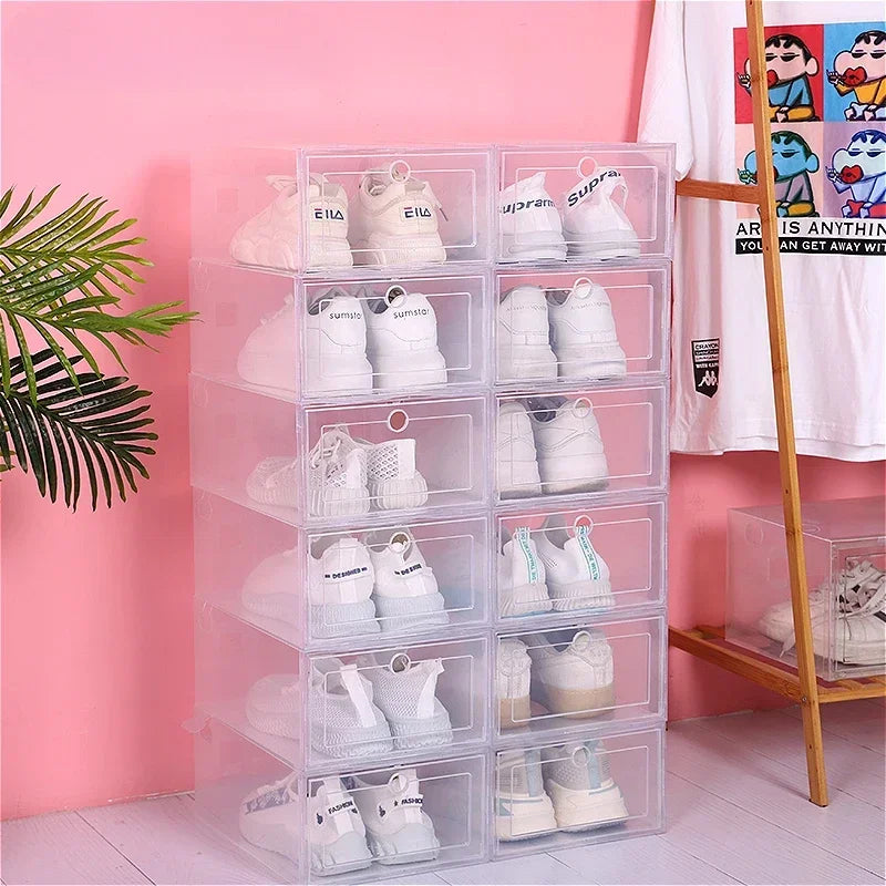 Collapsible Clear Plastic Shoe Box – Stackable Storage Organizer