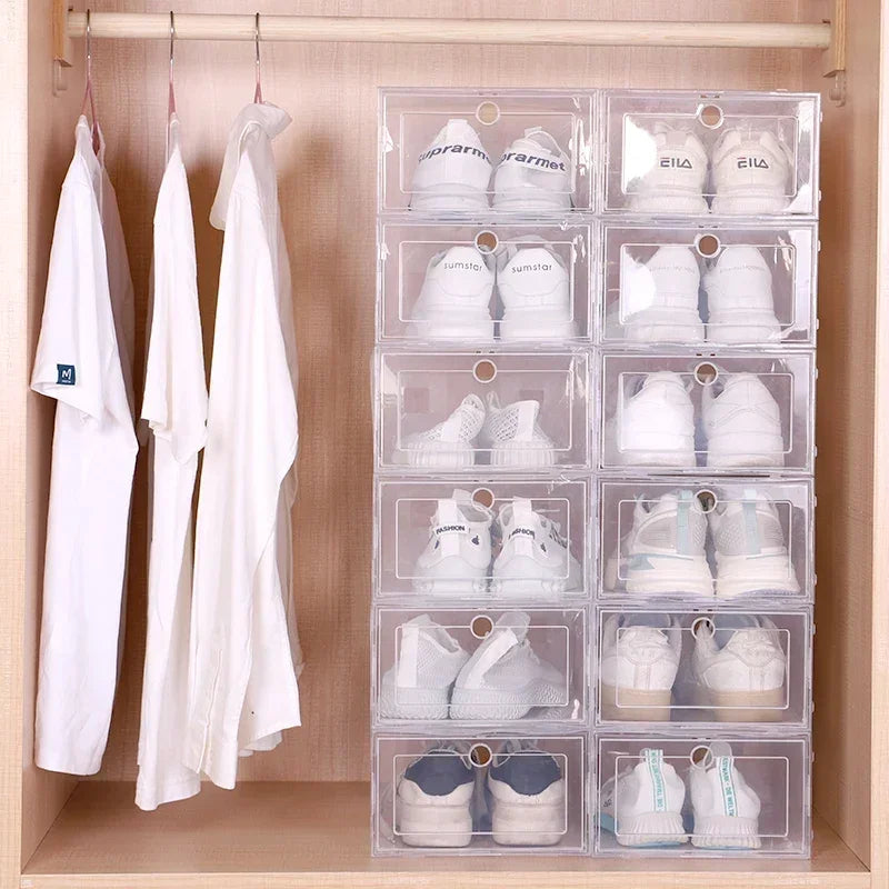 Collapsible Clear Plastic Shoe Box – Stackable Storage Organizer
