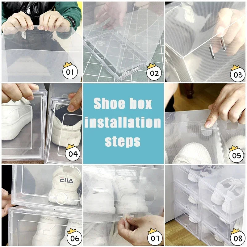 Collapsible Clear Plastic Shoe Box – Stackable Storage Organizer