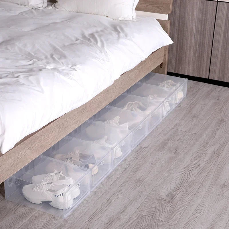 Collapsible Clear Plastic Shoe Box – Stackable Storage Organizer